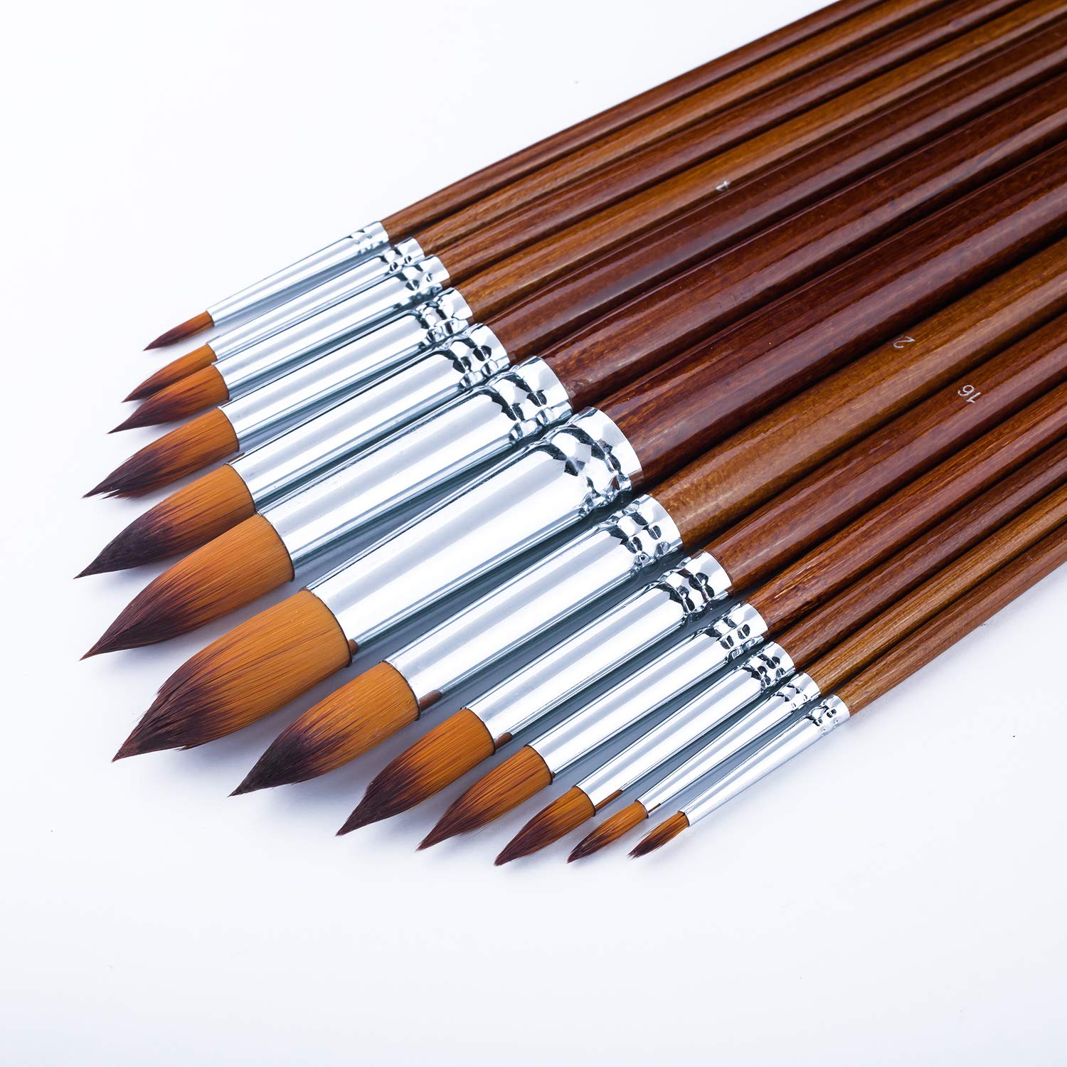 Paint Brushes 13pcs Round Pointed Tip Soft Non-Shedding Nylon Hair Wood Long Handle Acrylic Paint Brush Set for Canvas Painting Watercolor Paint Professional Painting Kits (Round 13pcs Longer Handle)