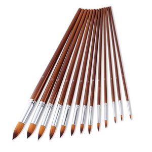 Paint Brushes 13pcs Round Pointed Tip Soft Non-Shedding Nylon Hair Wood Long Handle Acrylic Paint Brush Set for Canvas Painting Watercolor Paint Professional Painting Kits (Round 13pcs Longer Handle)