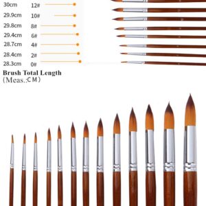 Paint Brushes 13pcs Round Pointed Tip Soft Non-Shedding Nylon Hair Wood Long Handle Acrylic Paint Brush Set for Canvas Painting Watercolor Paint Professional Painting Kits (Round 13pcs Longer Handle)