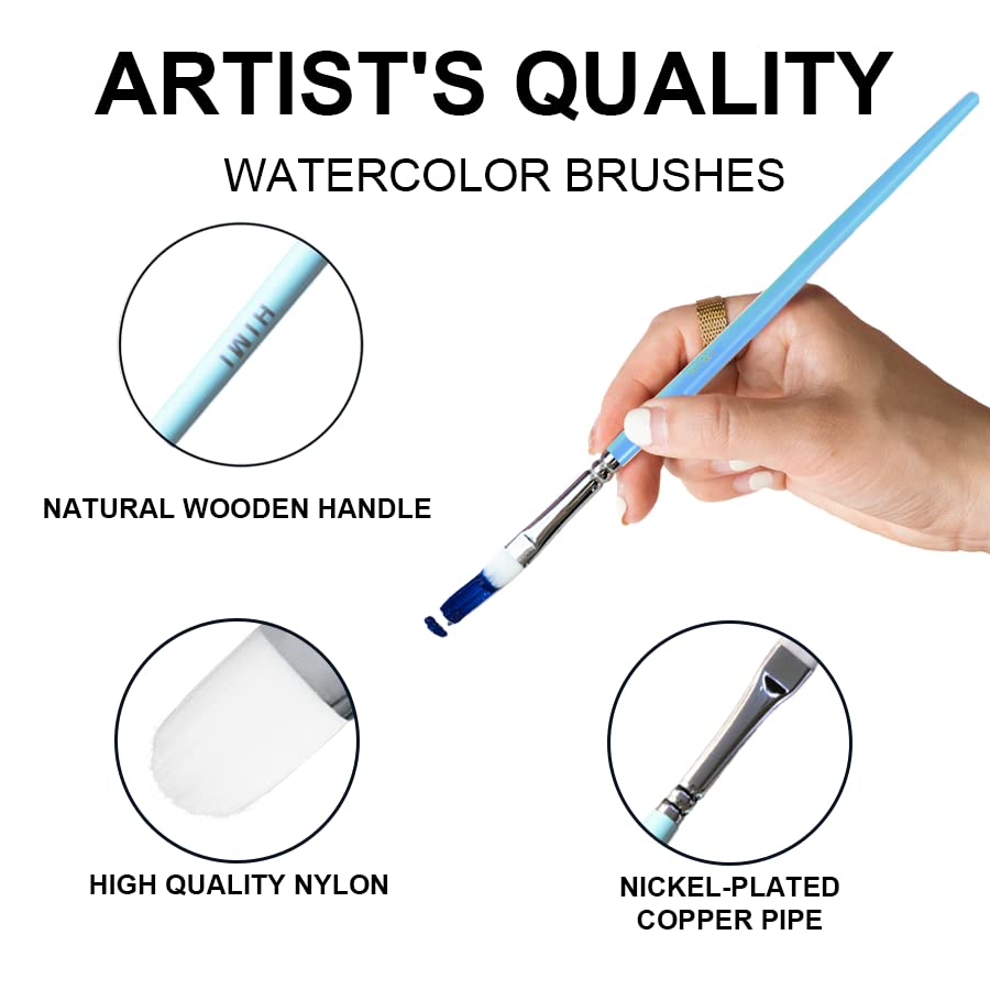 HIMI Gouache/Watercolor Paint Brushes Set 5 Pcs for Acrylic Oil Watercolor Face & Body Gouache Painting Nice Gift Art hobbyist,Adults (Blue, Watercolor Brush)