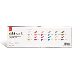 KINGART Metallic Acrylic Paint, Set of 24 Colors, 0.74 oz/22 ml Tubes with Storage Box, Rich Pigments, Non Fading, Non Toxic Paints for Artist & Hobby Painters, Art Supplies for Canvas Painting