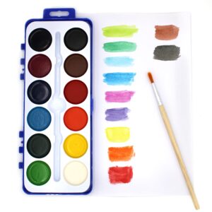 18 Set Bulk Watercolor Paint Pack with Wood Brushes 12 Washable Colors with 25% More Paint