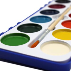 18 Set Bulk Watercolor Paint Pack with Wood Brushes 12 Washable Colors with 25% More Paint