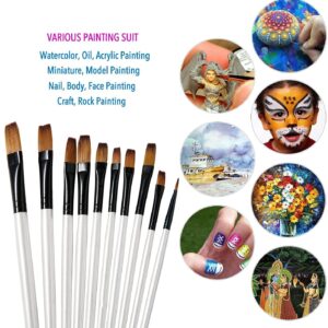 GETHPEN Art Paint Brushes Set, 12 PCS Nylon Professional Flat Paint Brushes for Watercolor, Oil Painting, Acrylic, Face Body Nail Art, Crafts, Rock Painting