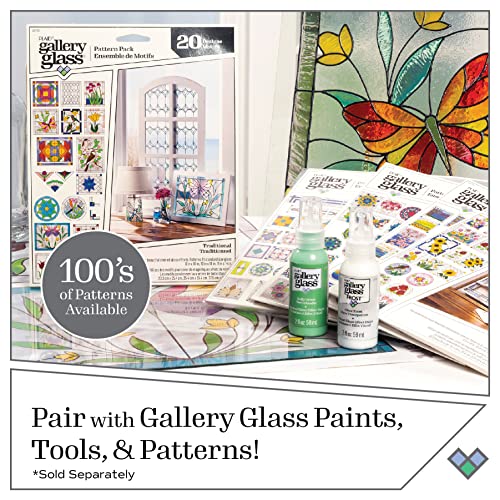 Gallery Glass PROMOGGSTR22 Stained Glass Painting Starter Kit, 10 Piece Set Including 6 Colors, 1 Bottle of Liquid Leading, 2 Plastic Surfaces and 1 Pattern Pack of 20 Molds