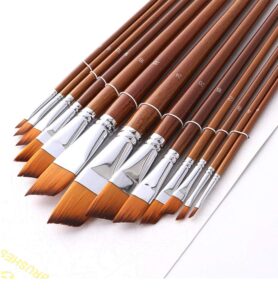 paint brushes nylon hair angular brushes 13pcs long handle acrylic paint brush set for canvas painting oil paint professional painting kits (angular 13pcs longer handle)