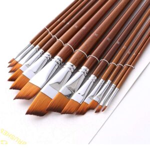 Paint Brushes Nylon Hair Angular Brushes 13pcs Long Handle Acrylic Paint Brush Set for Canvas Painting Oil Paint Professional Painting Kits (Angular 13pcs Longer Handle)