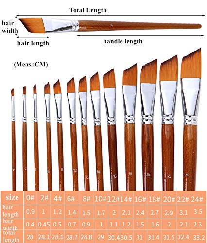 Paint Brushes Nylon Hair Angular Brushes 13pcs Long Handle Acrylic Paint Brush Set for Canvas Painting Oil Paint Professional Painting Kits (Angular 13pcs Longer Handle)