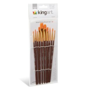 KINGART 250-10 Acrylic Art Paint Brush Set, 10 Round & Flat Brown Nylon Short Handle Brushes for Acrylic, Oil, and Watercolor, Rock Painting, Face Painting, Canvas, Ceramic, Craft and Hobby