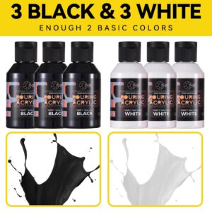 OPHIR Acrylic Pour Paint Set 22.8OZ, 3 Black & 3 White Premixed Acrylic Pouring Paint Supplies for Canvas, Rocks, Wood, Glass, Paper, Tile, Crafts and Stones