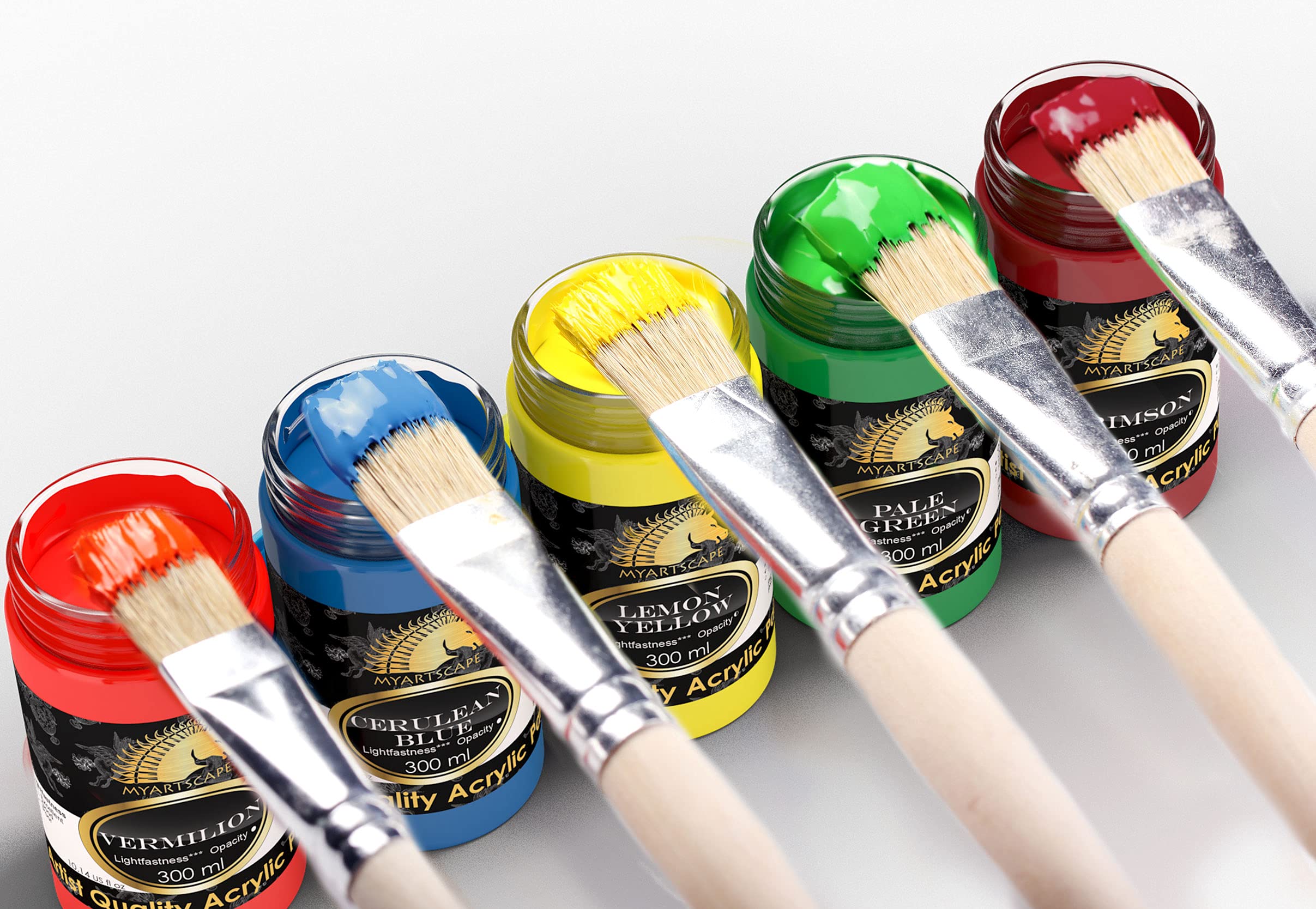 MyArtscape Acrylic Paint Set - 12 x 300ml Bottles - Lightfast - Heavy Body - Rich Pigments - Artist Quality Painting Supplies - Professional Grade Paints