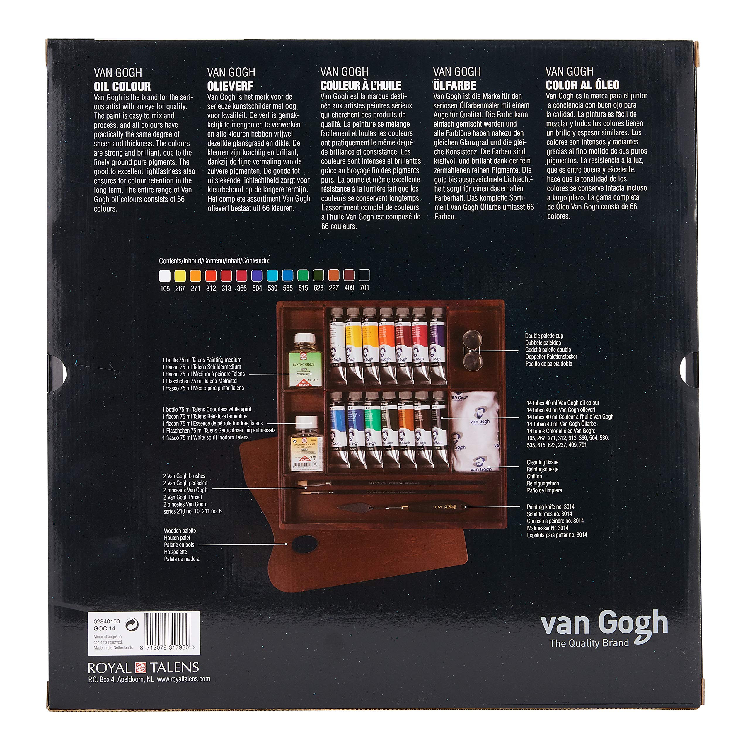 Van Gogh Oil Color Paint, 14x40ml Tubes + Accessories, Wooden Box Inspiration Set
