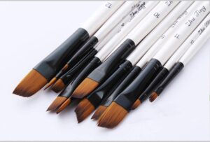 angular paint brushes nylon hair angled watercolor pait brush set for acrylics watercolors gouache inks oil and tempera(12pcs pearl white angled paintbrush set)