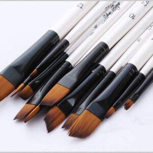 Angular Paint Brushes Nylon Hair Angled Watercolor Pait Brush Set for Acrylics Watercolors Gouache Inks Oil and Tempera(12pcs Pearl White Angled Paintbrush Set)