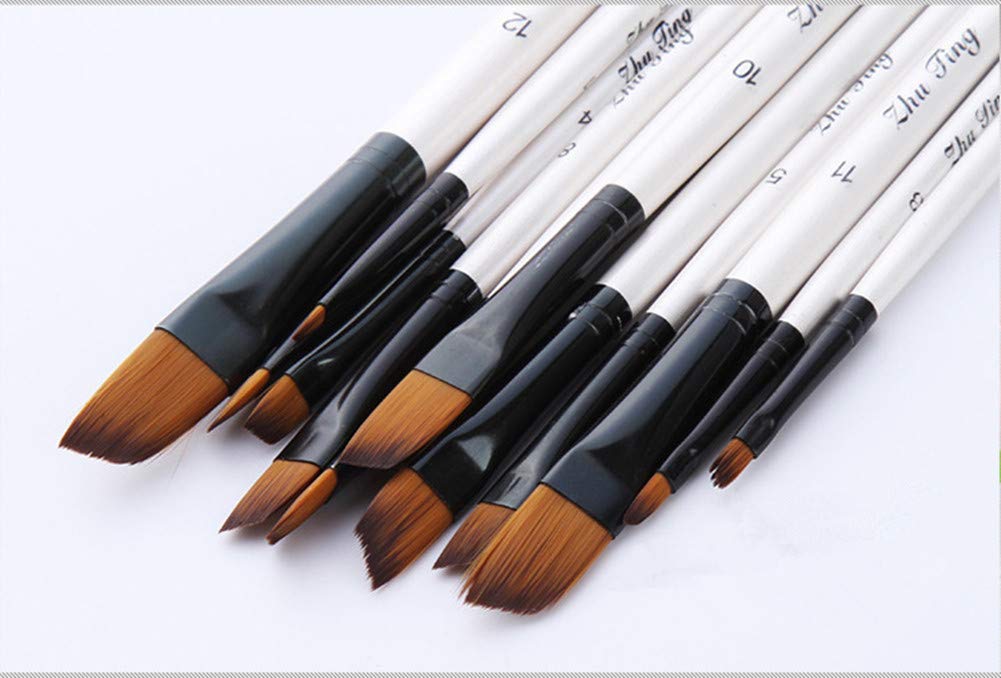 Angular Paint Brushes Nylon Hair Angled Watercolor Pait Brush Set for Acrylics Watercolors Gouache Inks Oil and Tempera(12pcs Pearl White Angled Paintbrush Set)