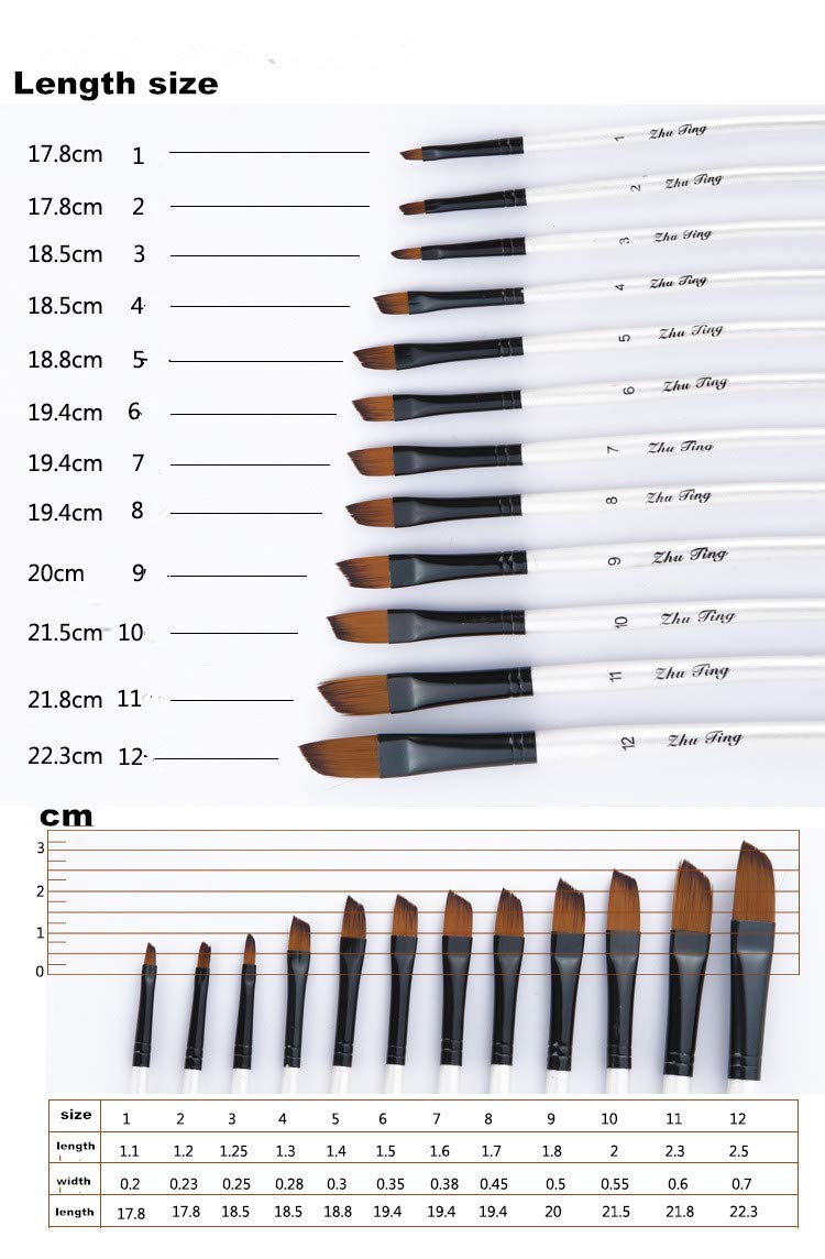 Angular Paint Brushes Nylon Hair Angled Watercolor Pait Brush Set for Acrylics Watercolors Gouache Inks Oil and Tempera(12pcs Pearl White Angled Paintbrush Set)