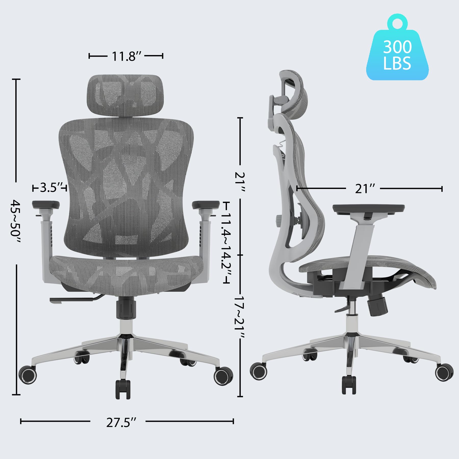 Logicfox Ergonomic Mesh Office Chair, High Back Desk Chair with 3D Armrests, Adaptive Thoracic Support, 3D Lumbar Support & Adjustable Headrest, Home Swivel Computer Chair with Tilt Function