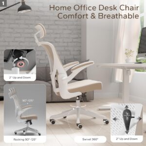 SICHY AGE Ergonomic Office Chair Home Desk Office Chair with Adjustable Headrest & Cushion for Lumbar Support, High Back Computer Chair with Thickened Cushion Desk Chairs Khaki