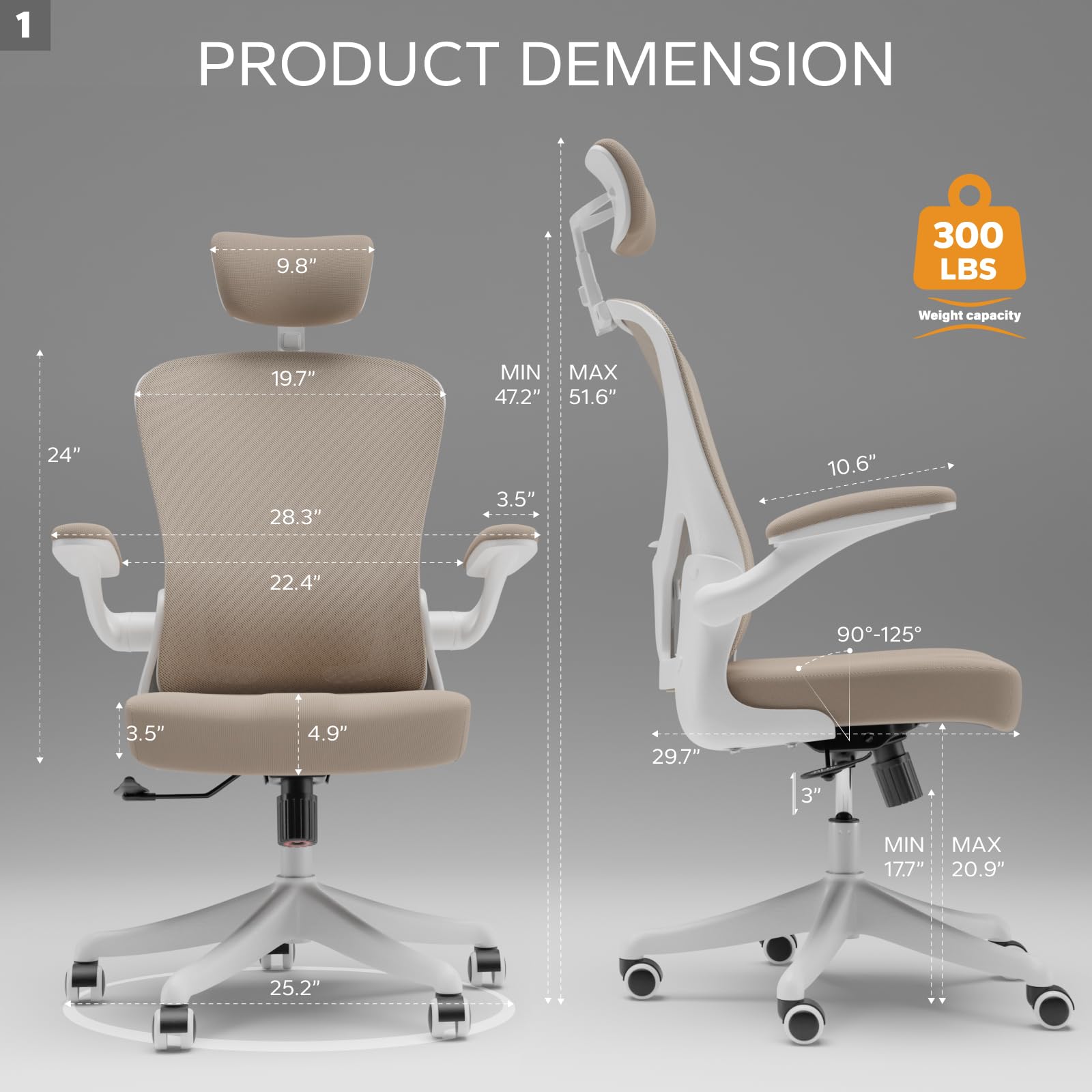 SICHY AGE Ergonomic Office Chair Home Desk Office Chair with Adjustable Headrest & Cushion for Lumbar Support, High Back Computer Chair with Thickened Cushion Desk Chairs Khaki