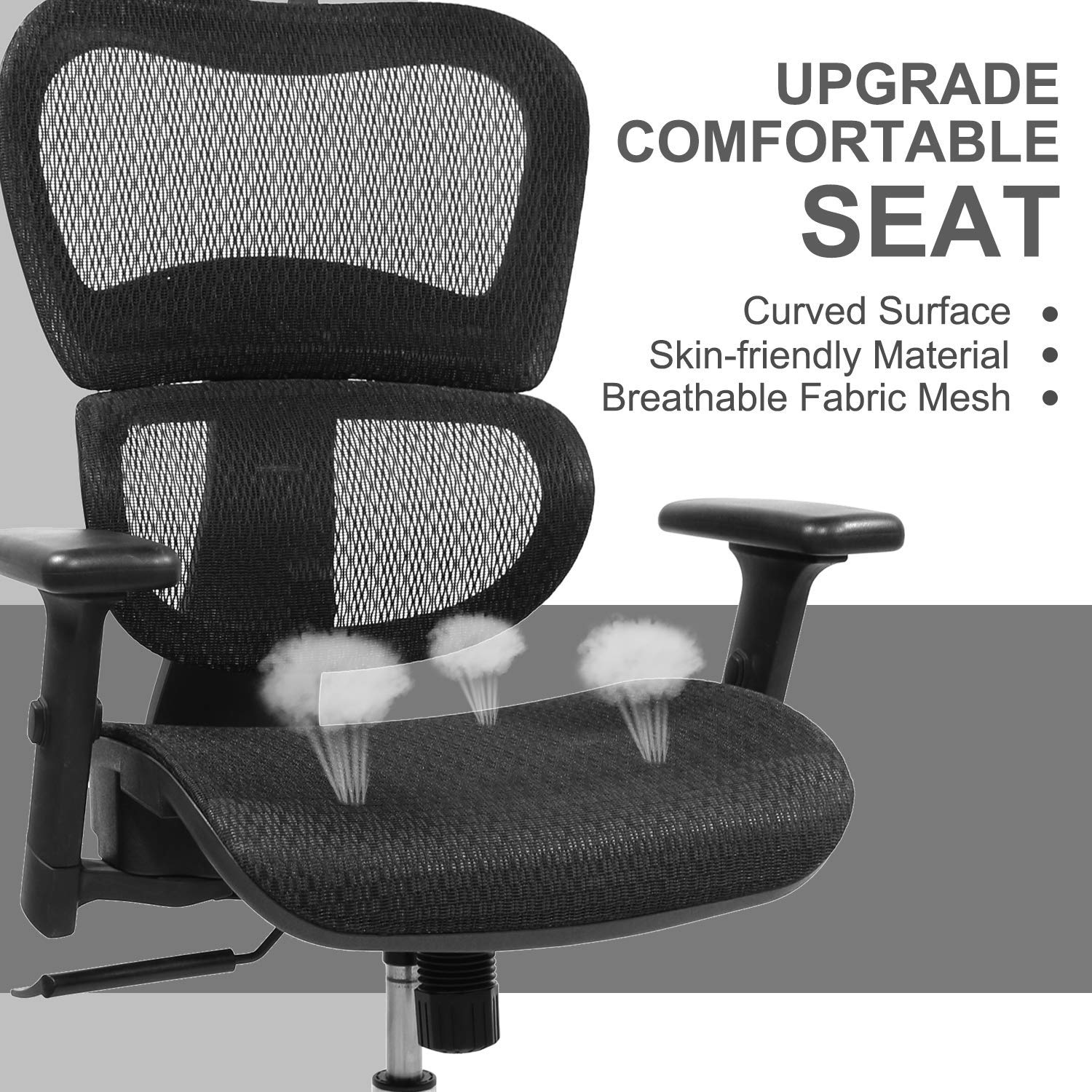 Ergonomic Office Chair, High Back Mesh Chair Computer Desk Chair with Lumbar Support and 3D Adjustable Headrest and Armrests for Home Office, Conference Room, Reception Room, Gaming Room (Dark Black)