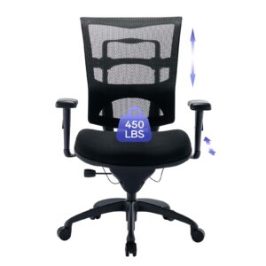 Big and Tall Office Chair 450lbs, Heavy Duty Ergonomic Mesh Chair with Height Adjustable Backrest, Large Office Chair, Arms Sliding Seat，Black