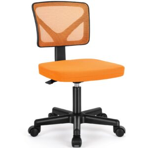 armless small home office desk chair, ergonomic low back computer chair, adjustable rolling swivel task chair with lumbar support for small space, 1 pack, orange