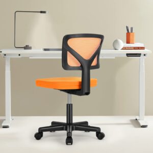 Armless Small Home Office Desk Chair, Ergonomic Low Back Computer Chair, Adjustable Rolling Swivel Task Chair with Lumbar Support for Small Space, 1 Pack, Orange