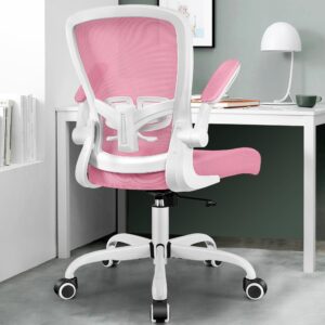 MINLOVE Office Chair Ergonomic Desk Chair with Adjustable Lumbar Support and Height, 90° Flip-up Armrests, Ergo Desk Chairs with Wheels, Home Work Use (Pink)