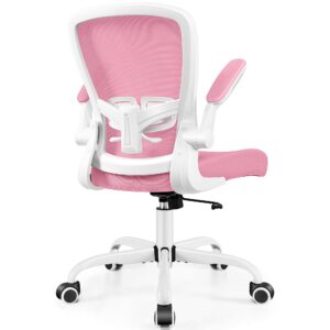 MINLOVE Office Chair Ergonomic Desk Chair with Adjustable Lumbar Support and Height, 90° Flip-up Armrests, Ergo Desk Chairs with Wheels, Home Work Use (Pink)