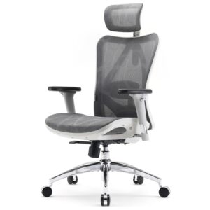 sihoo m57 ergonomic office chair with 3 way armrests lumbar support and adjustable headrest high back tilt function light grey