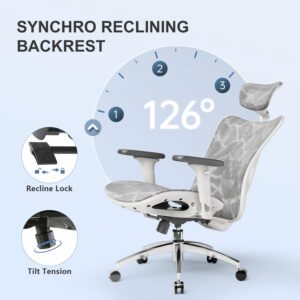 SIHOO M57 Ergonomic Office Chair with 3 Way Armrests Lumbar Support and Adjustable Headrest High Back Tilt Function Light Grey