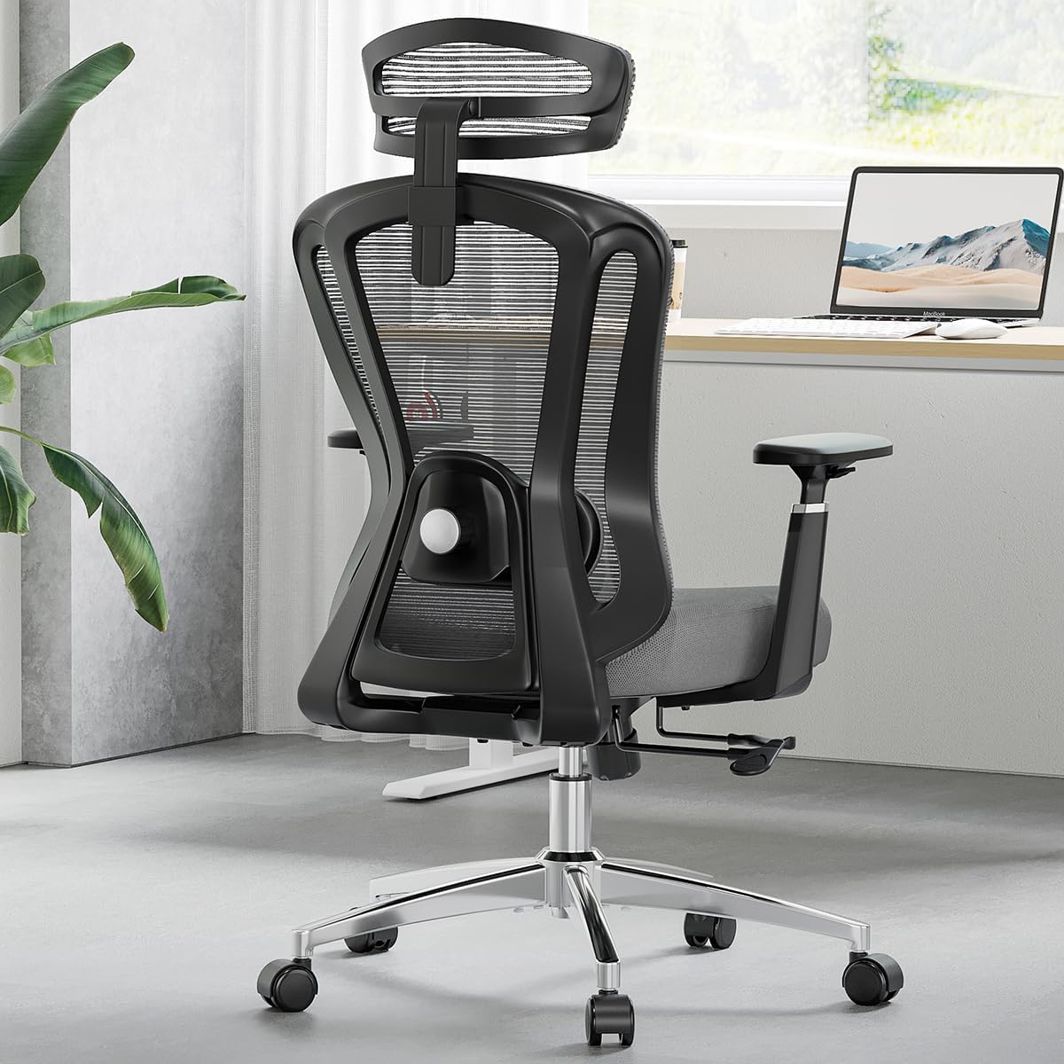 Farini Office Chair Ergonomic Desk Chair, High Back Office Chair with Wheels, Home Office Chair for Heavy People, Office Chair Adjustable Seat Depth, 3D Armrests and Adjustable Headrest, Gray