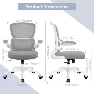 Razzor Office Chair, Ergonomic Desk Chair with Lumbar Support and Adjustable Armrests, Comfy Desk Chair Breathable Mesh Mid Back Computer Chair, Reclining Office Chair for Home Office - Light Gray