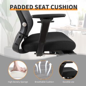 Foldable Ergonomic Office Chair with Footrest, High Back Computer Chair with 2D Headrest, Mesh Back, Sponge Seat, Adjustable Lumbar Support, 2D Armrest, Home Office Desk Chair, Black