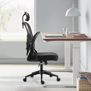 Darkecho Office Chair,Ergonomic Desk Chair with Adjustable Headrest and Lumbar Support,High Back Mesh Computer Chair with Padded Flip-up Armrests,Swivel Task Chair,Tilt Function,Black