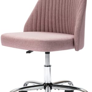 edx Home Office Desk Chair, Vanity Chair, Modern Adjustable Low Back Rolling Chair, Twill Upholstered Cute Office Chair, Desk Chairs with Wheels for Bedroom, Classroom, Vanity Room (Rose Pink)