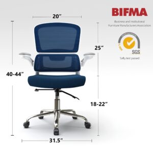 Logicfox Ergonomic Office Chair, Desk Chair with Flip-up Arms, 2D Lumbar Support, Breathable Mesh Computer Chair with Thick Cushion, Comfortable Office Chair with 90°-130° Tilt Function