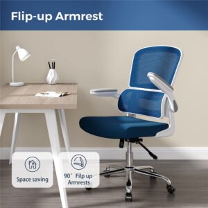 Logicfox Ergonomic Office Chair, Desk Chair with Flip-up Arms, 2D Lumbar Support, Breathable Mesh Computer Chair with Thick Cushion, Comfortable Office Chair with 90°-130° Tilt Function