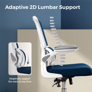 Logicfox Ergonomic Office Chair, Desk Chair with Flip-up Arms, 2D Lumbar Support, Breathable Mesh Computer Chair with Thick Cushion, Comfortable Office Chair with 90°-130° Tilt Function