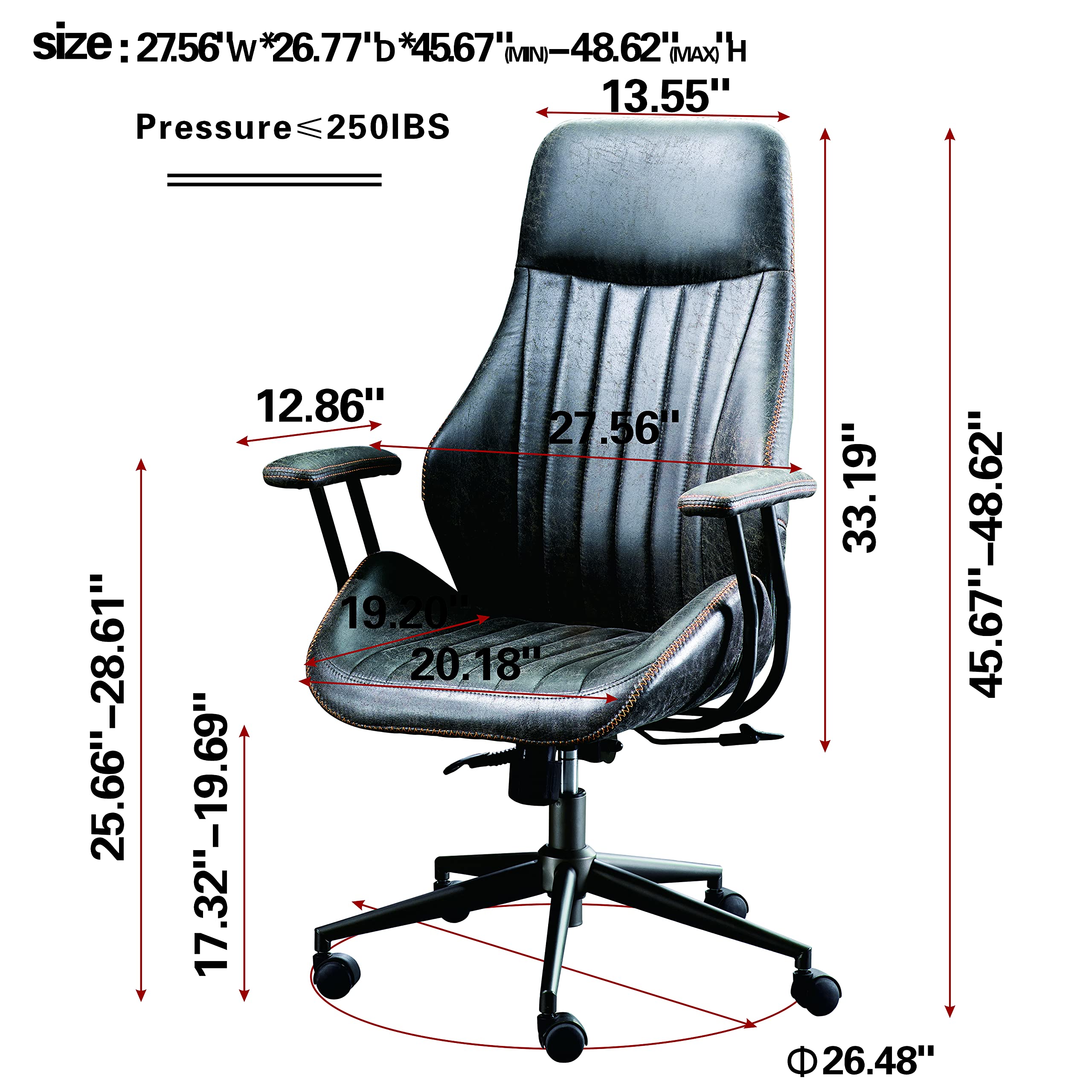 XIZZI Ergonomic Chair Office Computer Chair Executive High Back Home Office Desk Chairs with Armrest Lumbar Support (Dark Grey)