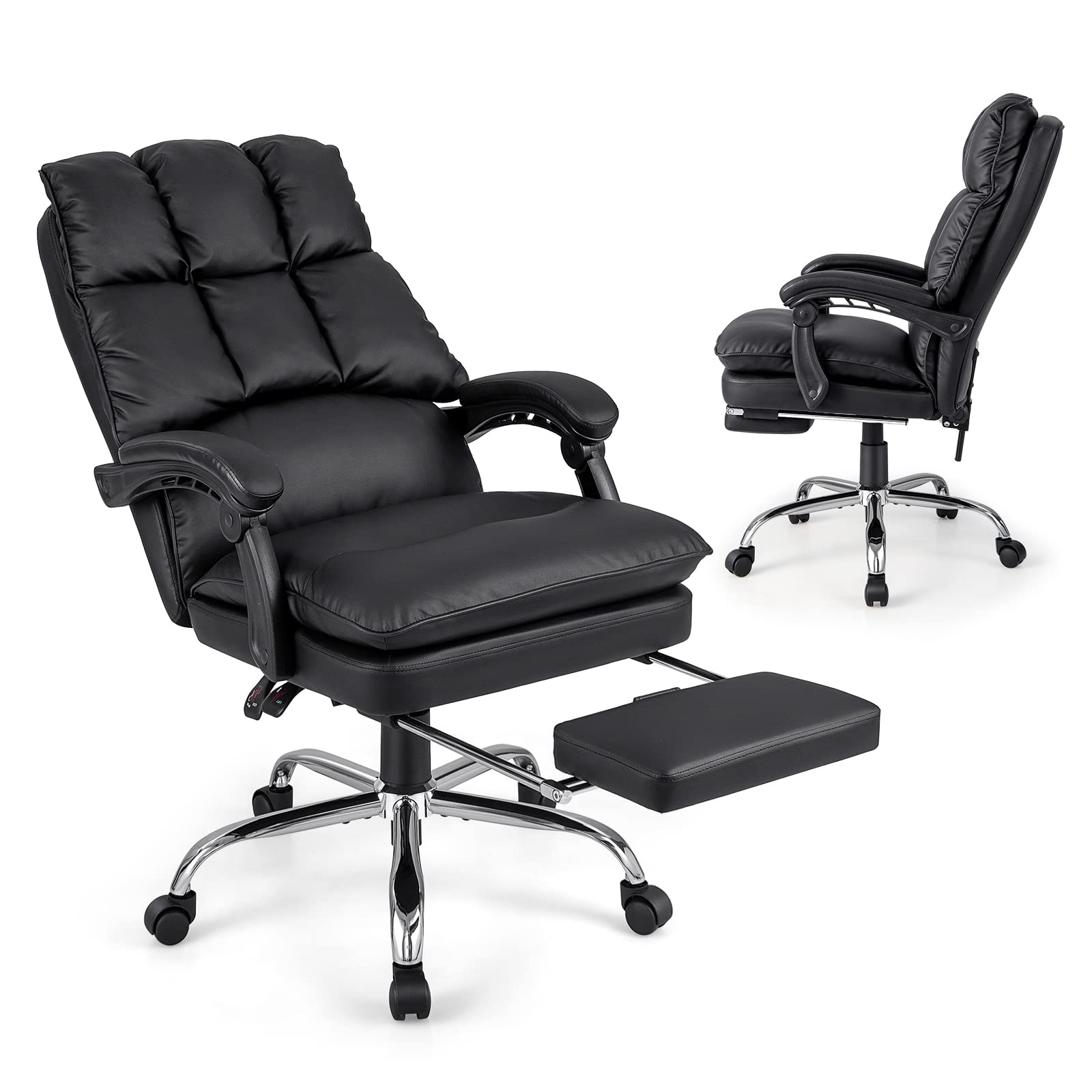 Giantex Ergonomic Office Chair with Footrest, PU Leather Reclining Chair with Padded Armrests & Soft Cushioned, Executive Office Chair, Adjustable Swivel Computer Desk Chair for Home Office, Black