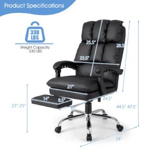 Giantex Ergonomic Office Chair with Footrest, PU Leather Reclining Chair with Padded Armrests & Soft Cushioned, Executive Office Chair, Adjustable Swivel Computer Desk Chair for Home Office, Black