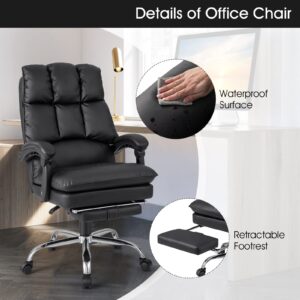 Giantex Ergonomic Office Chair with Footrest, PU Leather Reclining Chair with Padded Armrests & Soft Cushioned, Executive Office Chair, Adjustable Swivel Computer Desk Chair for Home Office, Black