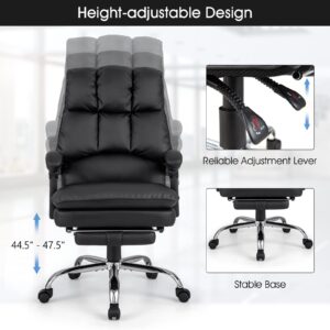 Giantex Ergonomic Office Chair with Footrest, PU Leather Reclining Chair with Padded Armrests & Soft Cushioned, Executive Office Chair, Adjustable Swivel Computer Desk Chair for Home Office, Black