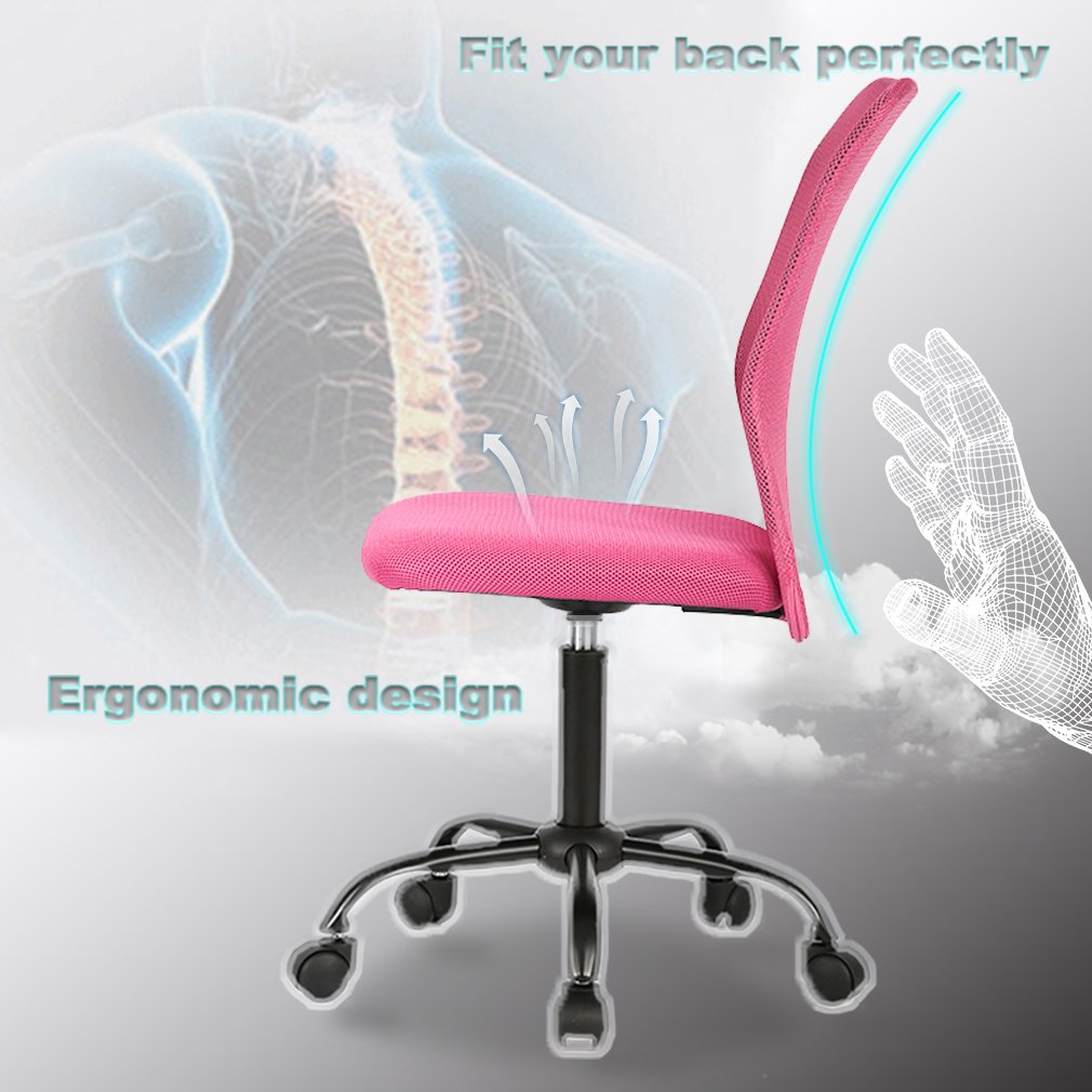 Mid Back Ergonomic Computer Office Chair Executive Desk Task Mesh Chair Rolling Swivel Chair with Lumbar Support for Back Pain(Pink)