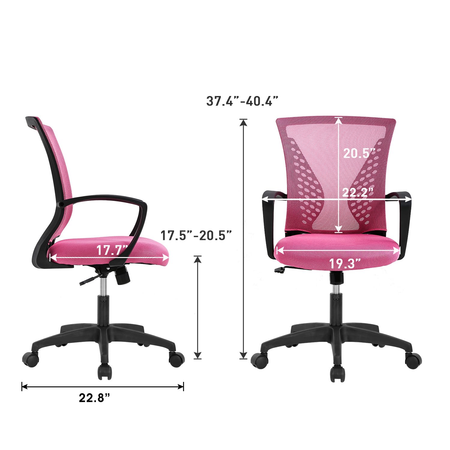 Home Office Chair Mid Back PC Swivel Lumbar Support Adjustable Desk Task Computer Ergonomic Comfortable Mesh Chair with Armrest (Pink)