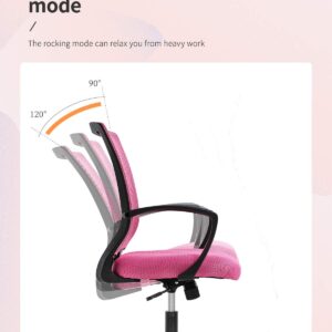 Home Office Chair Mid Back PC Swivel Lumbar Support Adjustable Desk Task Computer Ergonomic Comfortable Mesh Chair with Armrest (Pink)