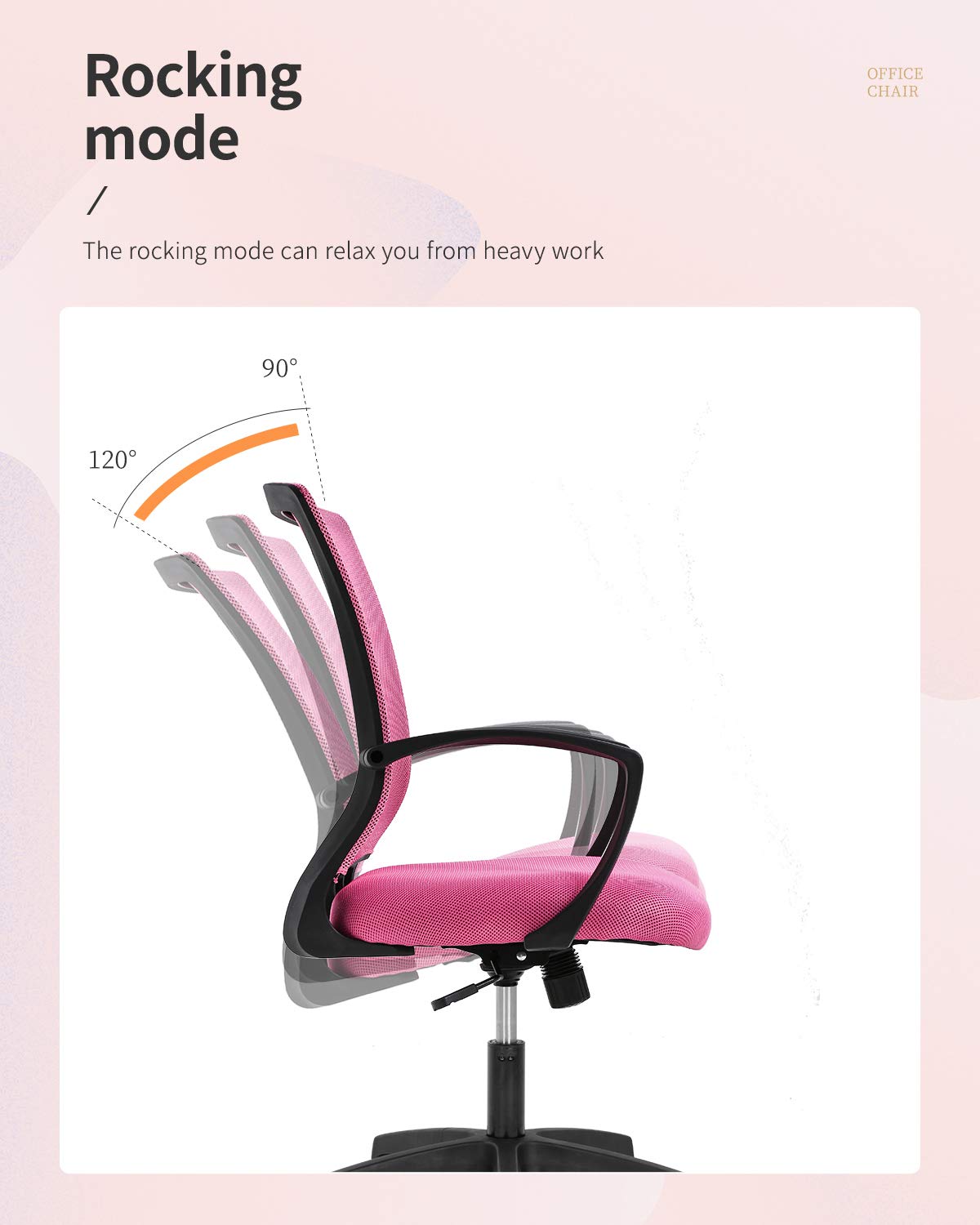 Home Office Chair Mid Back PC Swivel Lumbar Support Adjustable Desk Task Computer Ergonomic Comfortable Mesh Chair with Armrest (Pink)