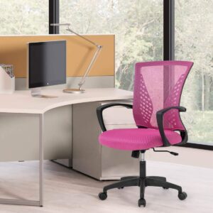 Home Office Chair Mid Back PC Swivel Lumbar Support Adjustable Desk Task Computer Ergonomic Comfortable Mesh Chair with Armrest (Pink)