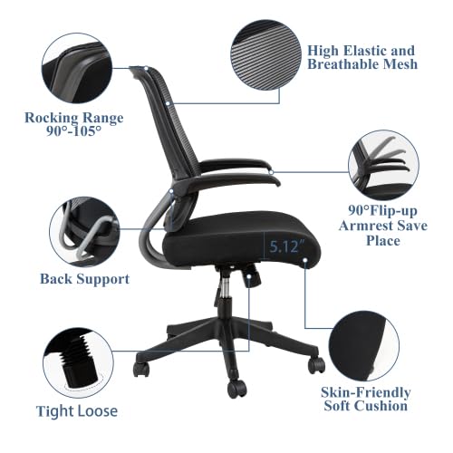 Ergonomic Office Chair, High Back Desk Chair, Swivel Mesh Computer Task Chair with Dynamic Lumbar Support, Tilt Function, Executive Home Office Chair with 3D Adjustable Headrest and Armrests (Black)